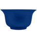 A close-up of a Tablecraft cobalt blue cast aluminum tulip salad bowl.