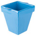 A blue square pot with a handle.