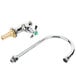 A T&S chrome laboratory faucet with a curved gooseneck and 4-arm handle.