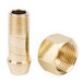 A gold nut and brass cylinder with a gold bolt.