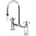T&S BL-5715-02 Deck Mount Mixing Faucet with 8 inch Adjustable Centers, 13 9/16 inch Swing Gooseneck, Serrated Tip, and 4 Arm Handles