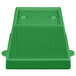 A green cast aluminum square bowl with two legs.