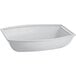 A natural aluminum rectangular bowl with a curved edge.