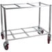 A metal Winholt triple ingredient bin cart with red wheels.