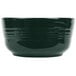 A hunter green Tablecraft cast aluminum fruit bowl with a handle.