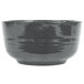 A gray Tablecraft cast aluminum fruit bowl with a black rim.