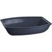 A black rectangular bowl with a blue speckled finish.