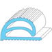 A blue and white drawing of a curved rubber strip.