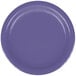 A purple paper plate with a white background.