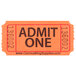 An orange Carnival King "Admit One" ticket with black text.