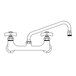 A drawing of a T&S single hole wall mount lab faucet with 4 arm handles.