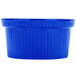 A cobalt blue Tablecraft cast aluminum souffle bowl with ridges.