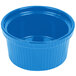 A sky blue Tablecraft cast aluminum serving bowl with ridges.
