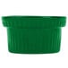 A green Tablecraft cast aluminum souffle bowl with ridges.