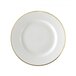 A white porcelain luncheon plate with a gold rim.