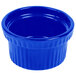 A cobalt blue Tablecraft cast aluminum bowl with ridges on a white background.