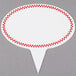 A white oval sign spear with a red checkered border.