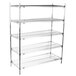 A chrome Metro Super Erecta wire shelving unit with four shelves.