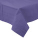 A purple Creative Converting tissue/poly table cover on a table.