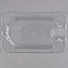 A Carlisle clear plastic food pan lid with a round spoon notch.