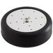 A black and white circular screw piece with holes.