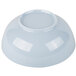 A white bowl with a round blue lid.