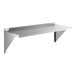 A heavy duty stainless steel wall shelf with triangular supports and a raised back edge.