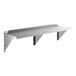 A stainless steel heavy duty wall shelf with three support brackets.