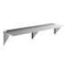 A heavy duty stainless steel wall shelf with three support brackets.