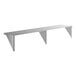 A heavy duty stainless steel wall shelf with three support brackets.