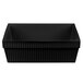 A black rectangular cast aluminum bowl with a lid on a white background.