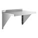 A stainless steel heavy duty wall shelf with triangular support brackets.