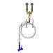 A T&S stainless steel washdown station with a hose rack, water hose, and thermometer.