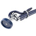 A T&S pet grooming faucet with a blue and silver hose and vacuum breaker.