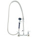 A chrome T&S pet grooming faucet with a hose.