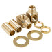 A metal ring with brass threaded pipe fittings and nuts.
