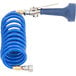 A blue hose with a metal nozzle and a handle.