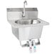 A stainless steel Eagle Group wall mount hand sink with a faucet and knee pedals.