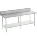 A Advance Tabco stainless steel work table with backsplash and undershelf.