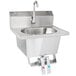 An Eagle Group stainless steel wall mount hand sink with a gooseneck faucet and knee pedals.