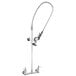 A silver T&S wall mount pet grooming faucet with a hose.