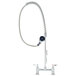 A chrome T&S pet grooming faucet with a hose.