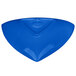 A cobalt blue triangle shaped display bowl.