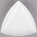 A white cast aluminum triangle display bowl with a white rim.