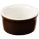 A brown and white Tuxton china ramekin.