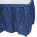 A navy blue plastic table skirt with a white top.