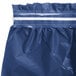 A navy blue plastic table skirt with a white strip on the top edge.