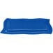 A blue rectangular Tablecraft cast aluminum platter with a curved edge.