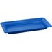 A blue Tablecraft rectangular cast aluminum tray.