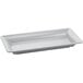 A natural cast aluminum rectangular tray with a small handle.